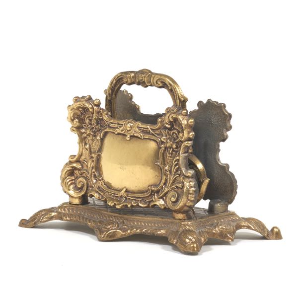 Appraisal: PATINATED METAL LETTER HOLDER x x Ornately styled with rocaille