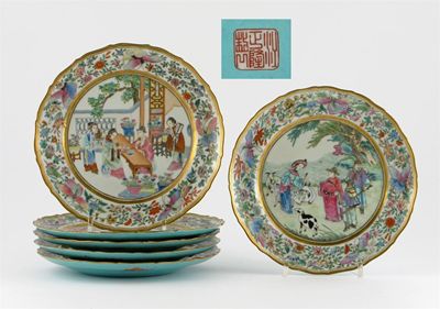 Appraisal: A set of six Chinese famille rose plates painted with