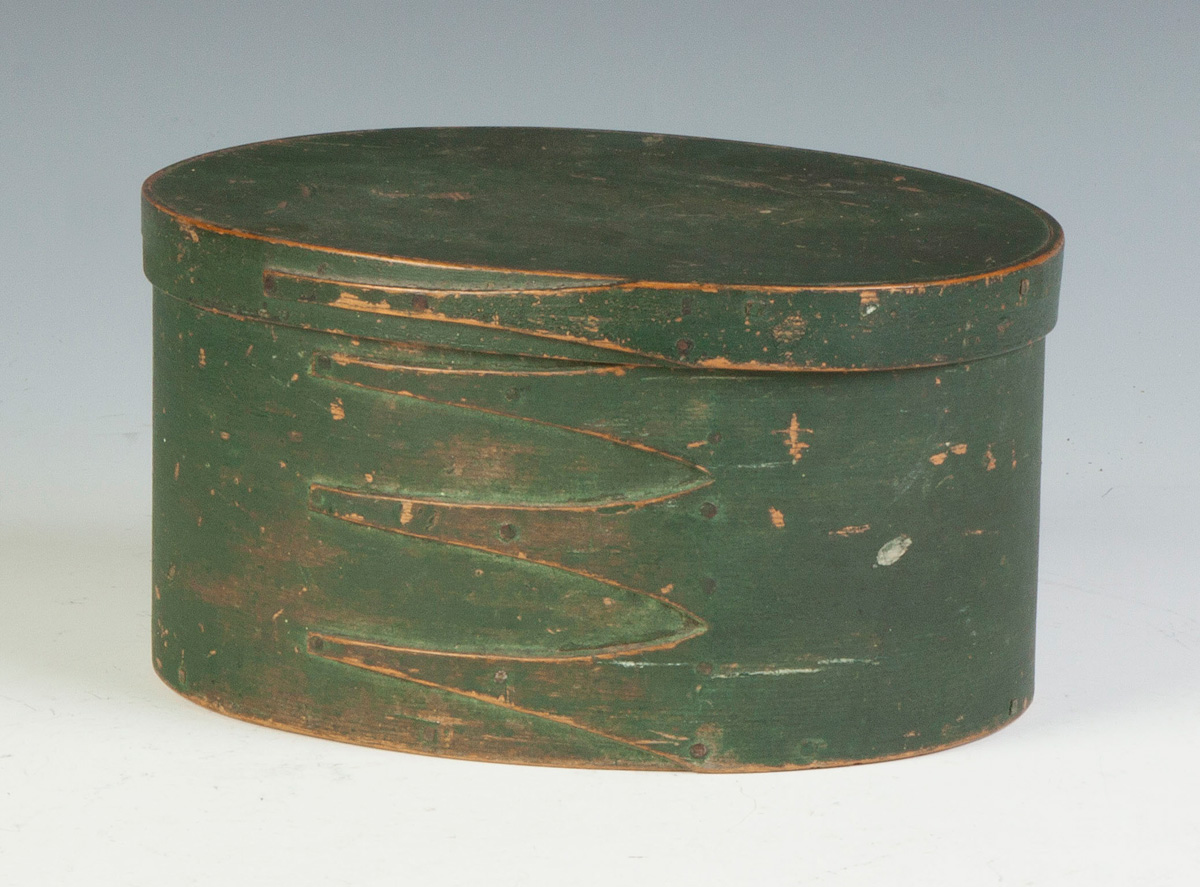 Appraisal: Green Oval Fingered Pantry Box th cent