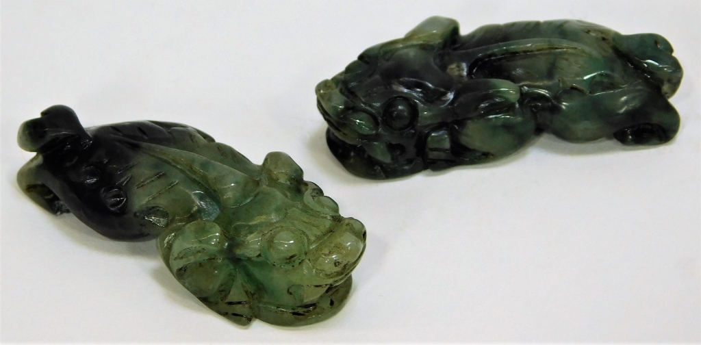 Appraisal: PR OPPOSING CARVED JADEITE FOO DOGS China Qing DynastyPair of