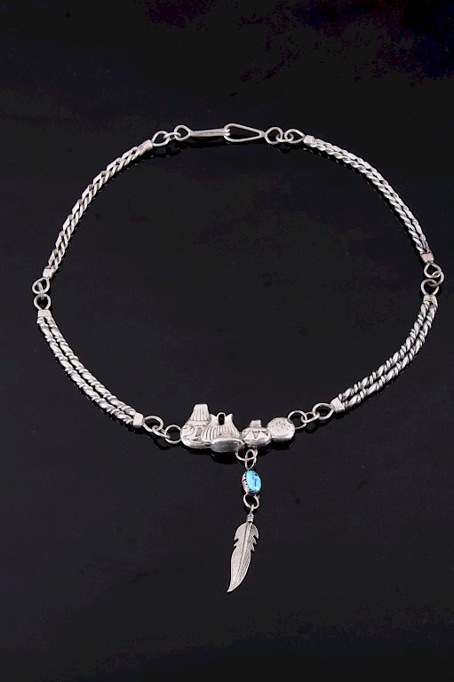 Appraisal: Navajo Sterling Pottery Turquoise Necklace For your bidding pleasure is