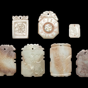 Appraisal: Seven Chinese Celadon Jade Carved Plaques comprising six rectangular examples