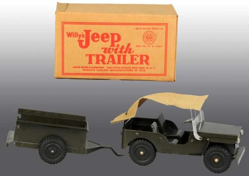 Appraisal: Pressed Steel Marx Willy's Jeep with Trailer Toy Description Includes