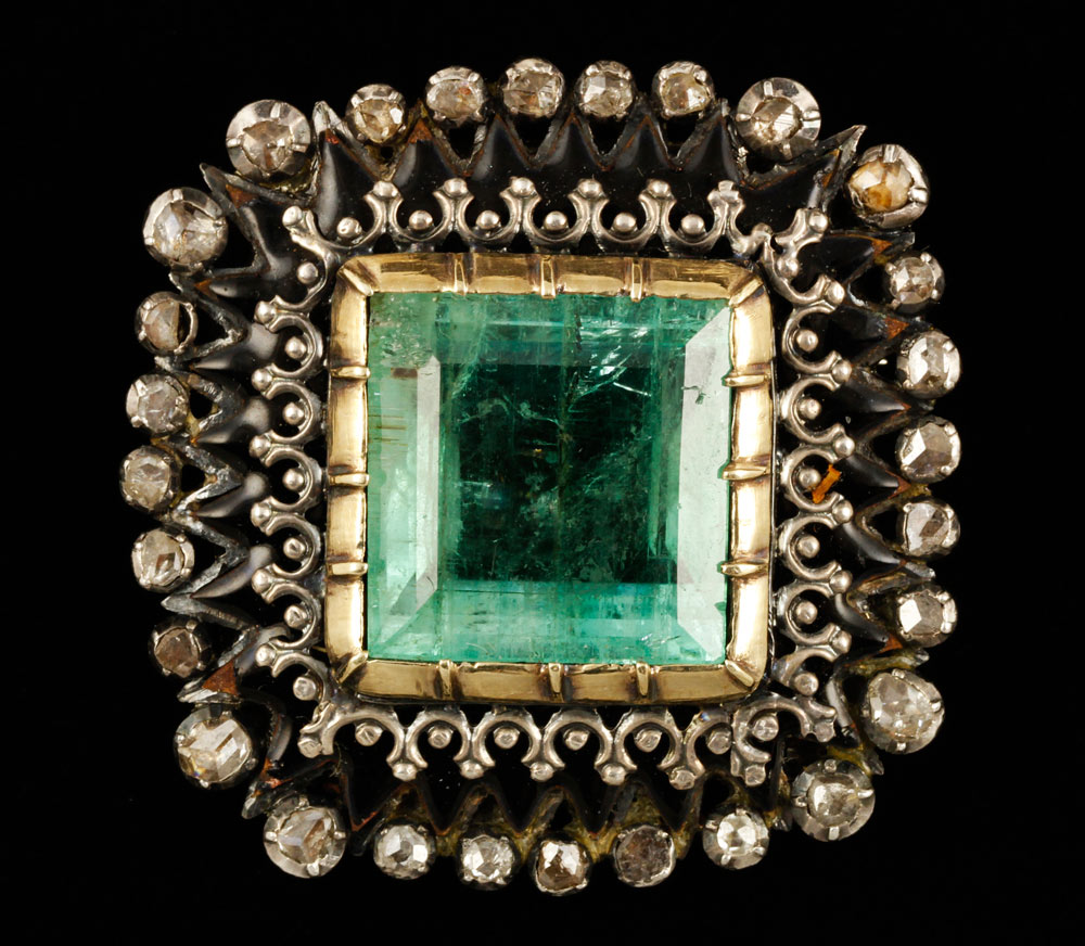 Appraisal: - K Gold Emerald and Enamel Brooch K yellow and