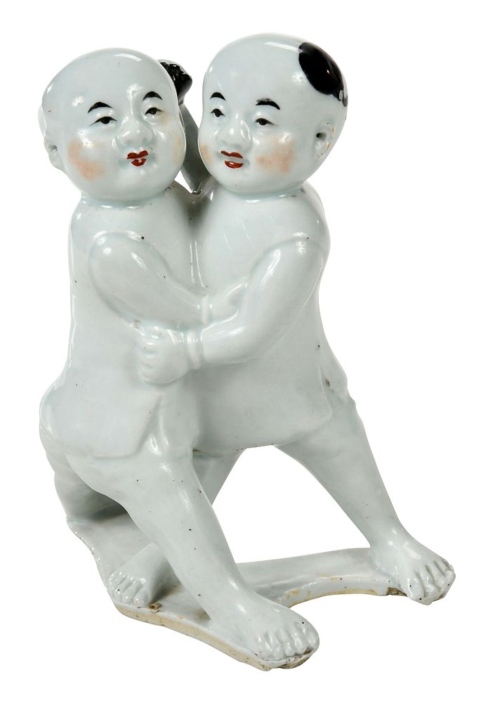 Appraisal: Chinese Twin Boys Porcelain Figural Group white glaze with black