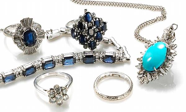 Appraisal: A collection of diamond sapphire turquoise and metal jewelry comprising