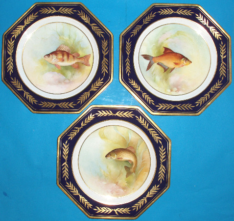 Appraisal: Caverswall China Plates Handpainted With Breem Brown Trout Yellow Perch