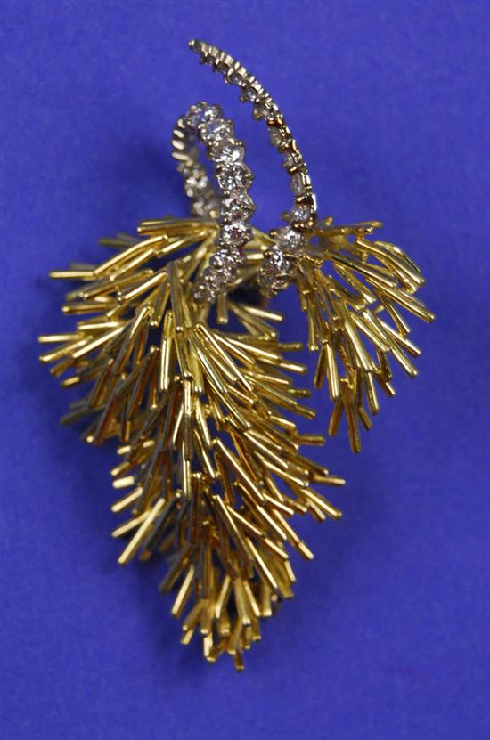 Appraisal: K YELLOW GOLD WHITE GOLD AND DIAMOND PINE SPRAY BROOCH