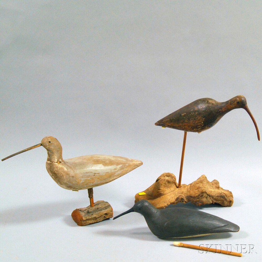 Appraisal: Three Carved and Painted Shorebird Decoys th and th century