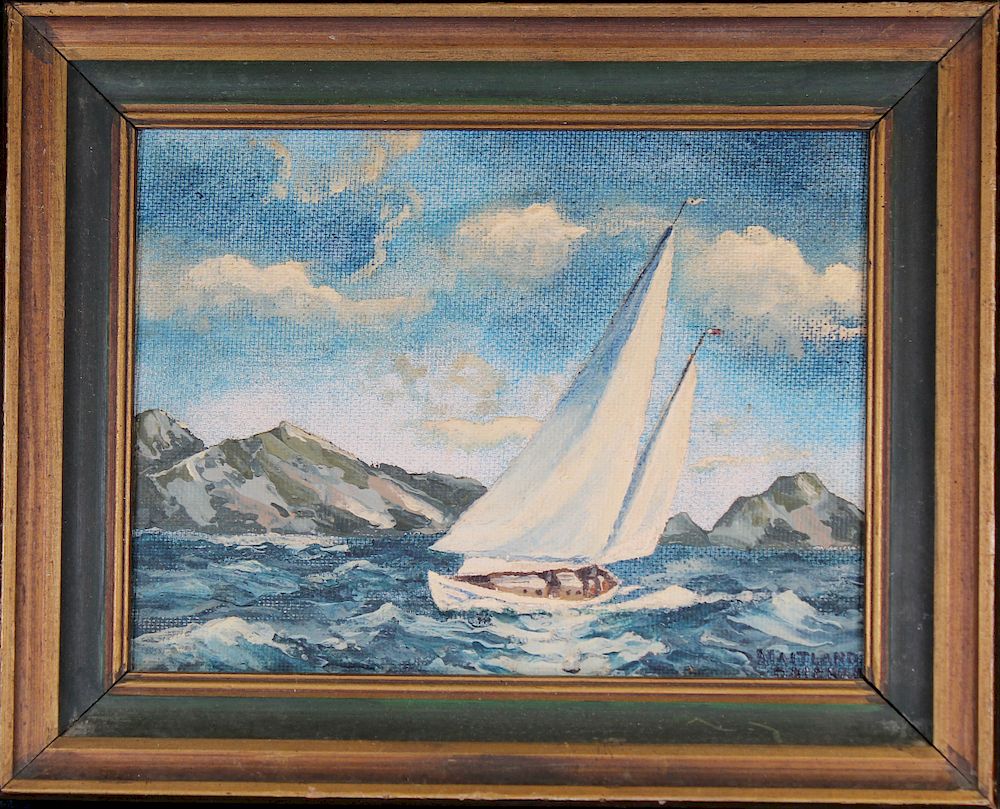 Appraisal: American School Signed th C Sailboat Painting American School Signed