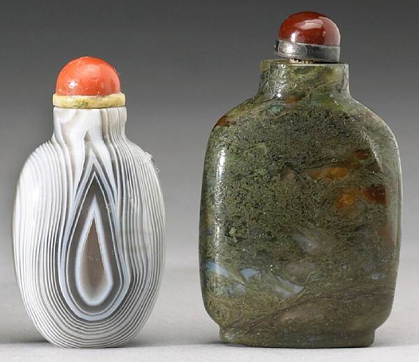 Appraisal: Four agate snuff bottles th Century The first with tight