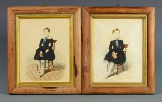 Appraisal: Pair of Watercolor Portraits of Seated Children Pair of American