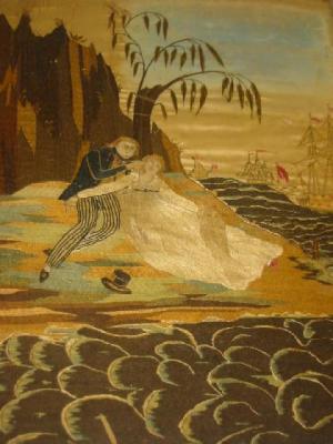 Appraisal: A REGENCY SILK AND EMBROIDERED PICTURE depicting a lady and