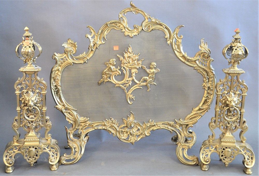 Appraisal: Three Piece Louis XV Style Fireplace Set to include a