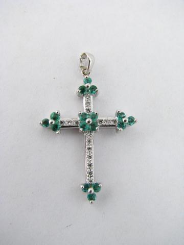 Appraisal: A K White Gold Diamond Emerald Cross Pendant