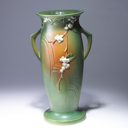 Appraisal: ROSEVILLE Green Snowberry floor vase IV- Very small touch-up to