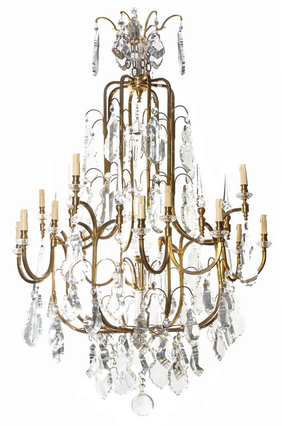 Appraisal: Sale Lot A French Brass and Cut Glass Twenty-Four-Light Chandelier