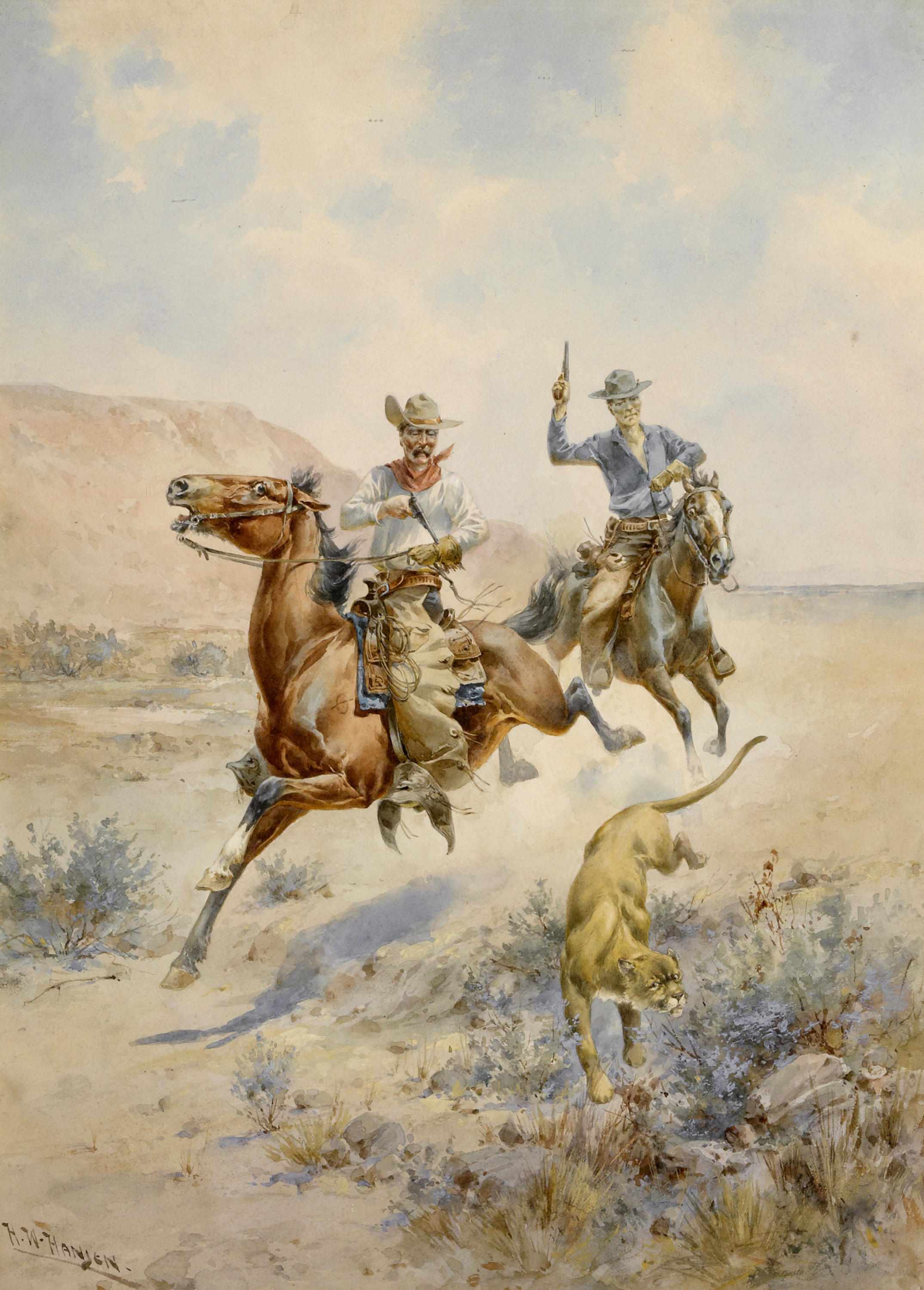 Appraisal: Herman Wendelborg Hansen German American - Cowboys pursuing a mountain