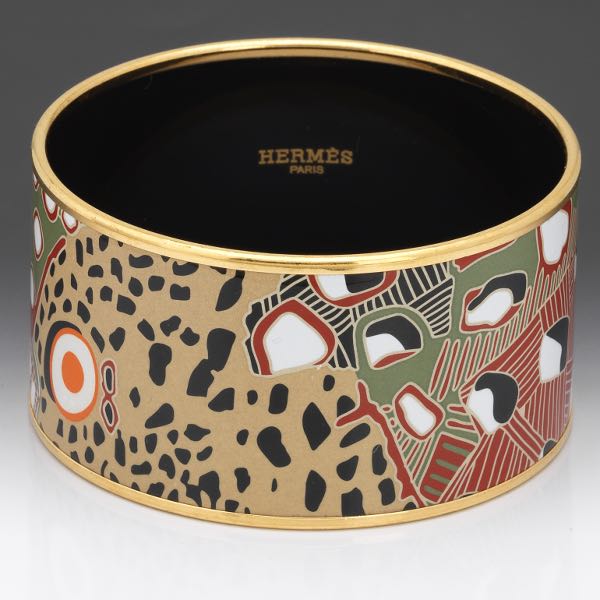 Appraisal: HERMES ABSTRACT ANIMAL PATTERN WIDE ENAMEL BANGLE within bangle x