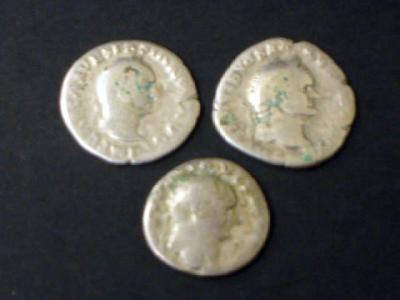 Appraisal: THREE VESPASIAN DENARII with Pax Victory and seated figure on