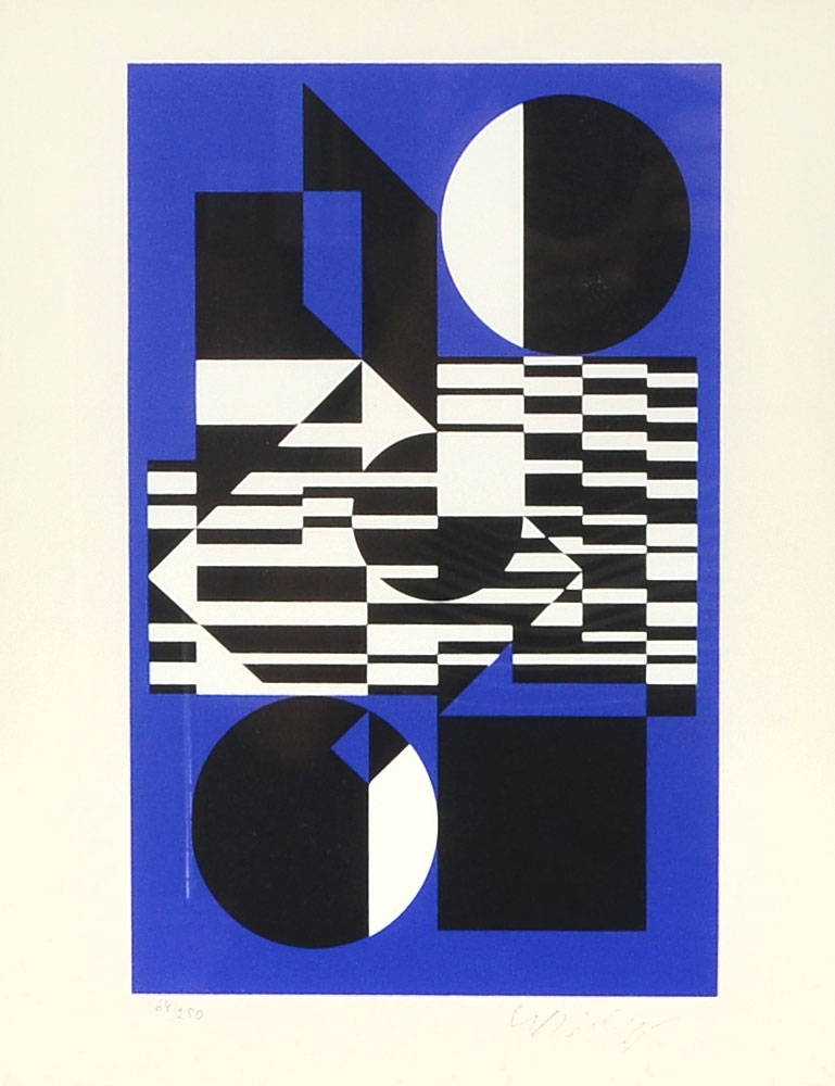 Appraisal: VASARELY Victor Hungarian-French - ''Geometric Composition in Blue Black and