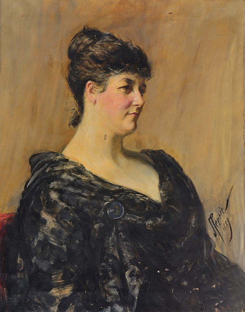 Appraisal: JOHN PETTIE - Portrait of a lady wearing black dress