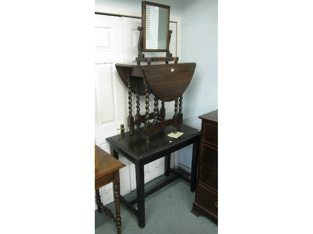 Appraisal: Lot comprising toilet mirror gateleg table and an oak side