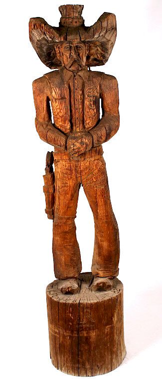 Appraisal: Montana Chainsaw Carved Wooden Cowboy Statue This is an original