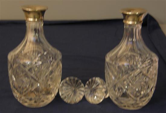 Appraisal: Pair of modern cut glass silver mounted decanters with stoppers