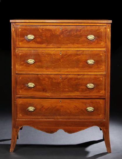 Appraisal: American Federal Line-Strung and Marquetry Inlaid Mahogany Chest circa the