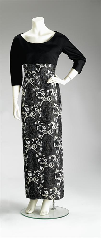 Appraisal: Guy LaRoche black and white beaded gown s- s Exquisite