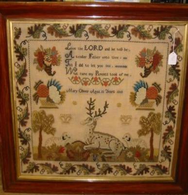 Appraisal: A VICTORIAN NEEDLEWORK by Mary Oliver dated depicting a stag