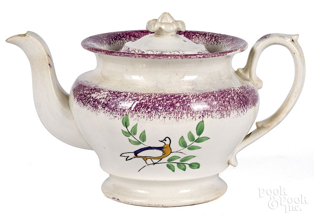 Appraisal: Purple spatter dove teapot Purple spatter dove teapot h Condition