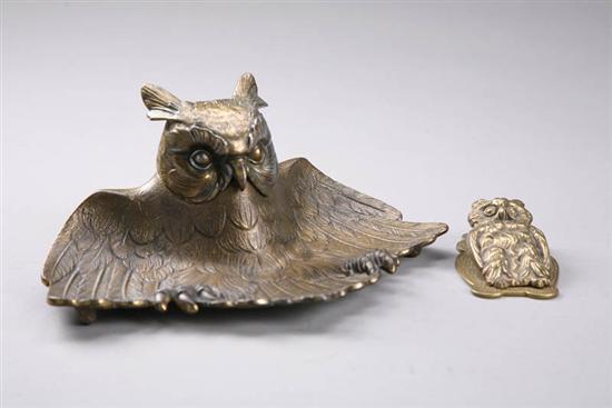 Appraisal: OWL INKWELL AND OWL CLIP Probably American late th-early th