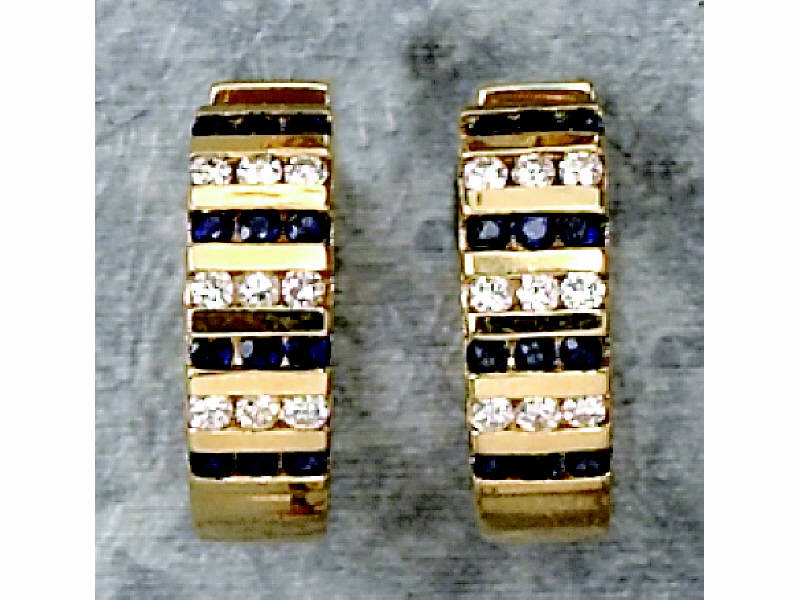 Appraisal: DIAMOND AND SAPPHIRE EARRINGS k yellow gold hoop earrings with