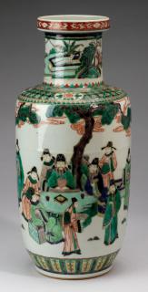 Appraisal: Chinese rouleau vase w court officials h Chinese famille verte