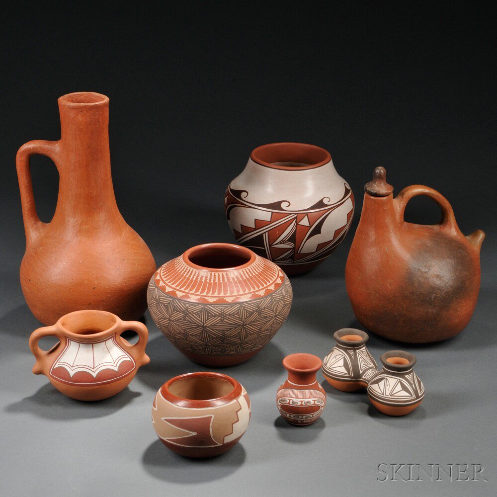 Appraisal: Eight Pieces of Contemporary Southwest Pottery includes a signed polychrome