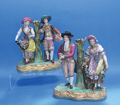 Appraisal: A PAIR OF DERBY STYLE FLOWER SELLER GROUPS of th