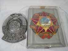 Appraisal: A large Soviet Russian enamel and glass presentation medallion with