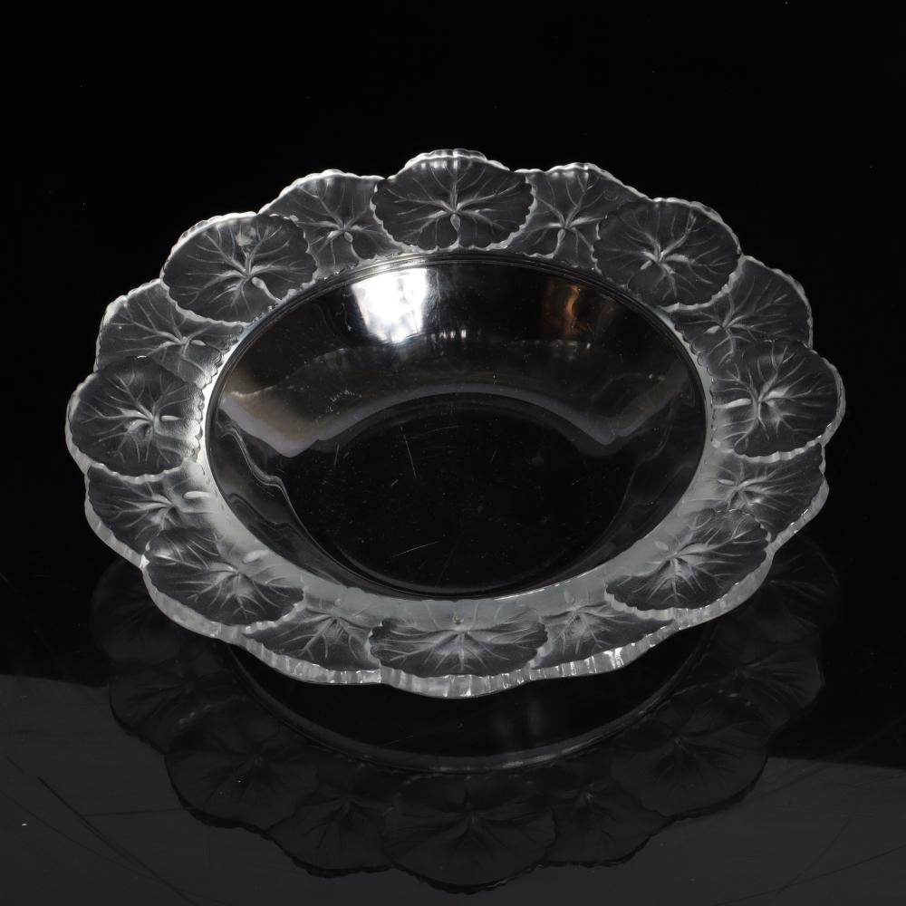 Appraisal: LALIQUE FRANCE CRYSTAL HONFLEUR GERANIUM BOWL DIAM Lalique France crystal