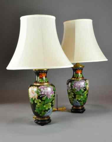 Appraisal: PR CHINESE CLOISONNE TABLE LAMPSTwo large colorful Chinese cloisonn table