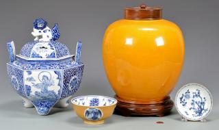 Appraisal: Asian Blue and Yellow Ceramic Items st item Chinese monochrome