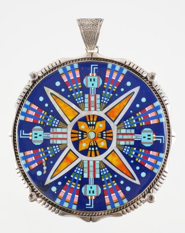 Appraisal: NATIVE AMERICAN STYLE MOSAIC STERLING PENDANTNative American style pendant with