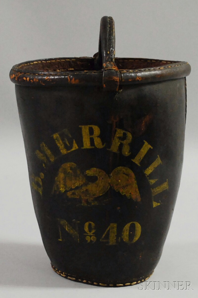 Appraisal: Painted Leather Fire Bucket Labeled B Merrill No ht to