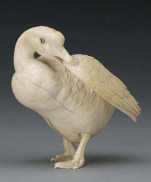 Appraisal: An ivory okimono of a goose Meiji Period Realistically carved