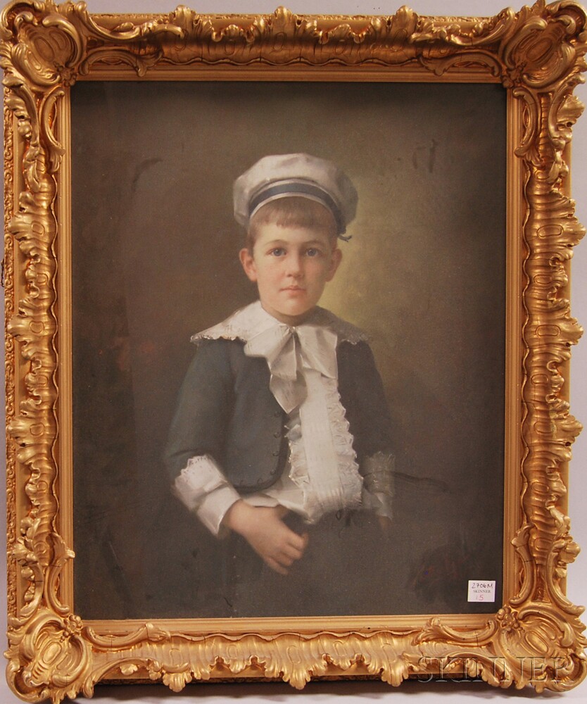 Appraisal: American School th Century Portrait of Child with Ruffled Shirt