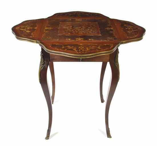 Appraisal: A Louis XV Style Marquetry Drop-Leaf Table having a rectangular