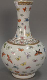 Appraisal: Oriental porcelain butterfly bottle vase having globular body with slender