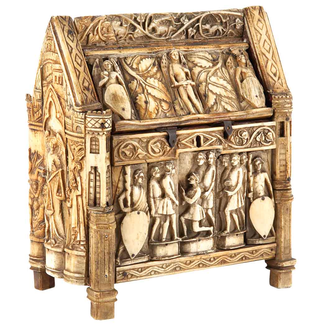 Appraisal: Continental Baroque Ivory Casket Carved with religious figures and foliate