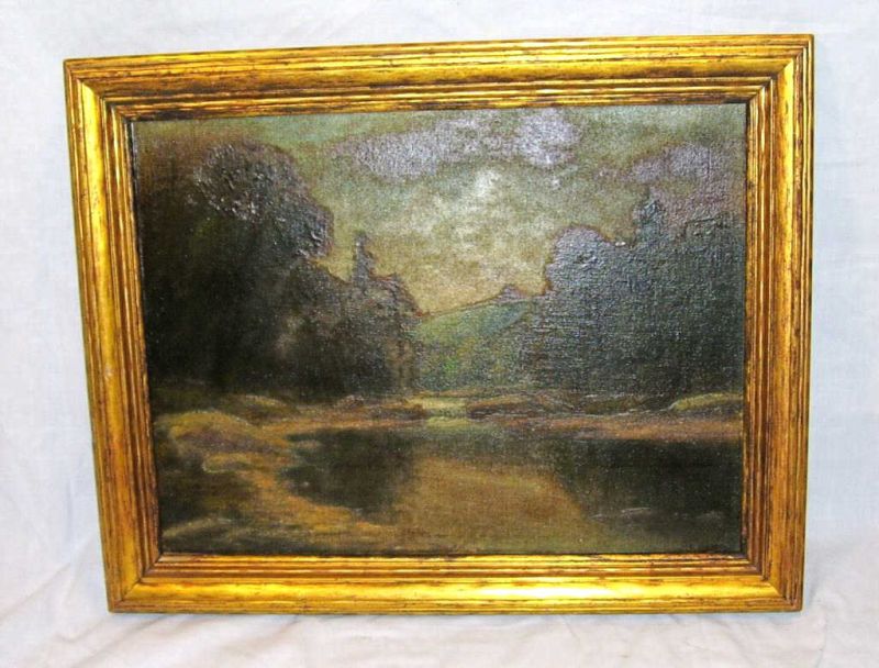 Appraisal: Moonlight Mountain River Scene - A F King Oil on